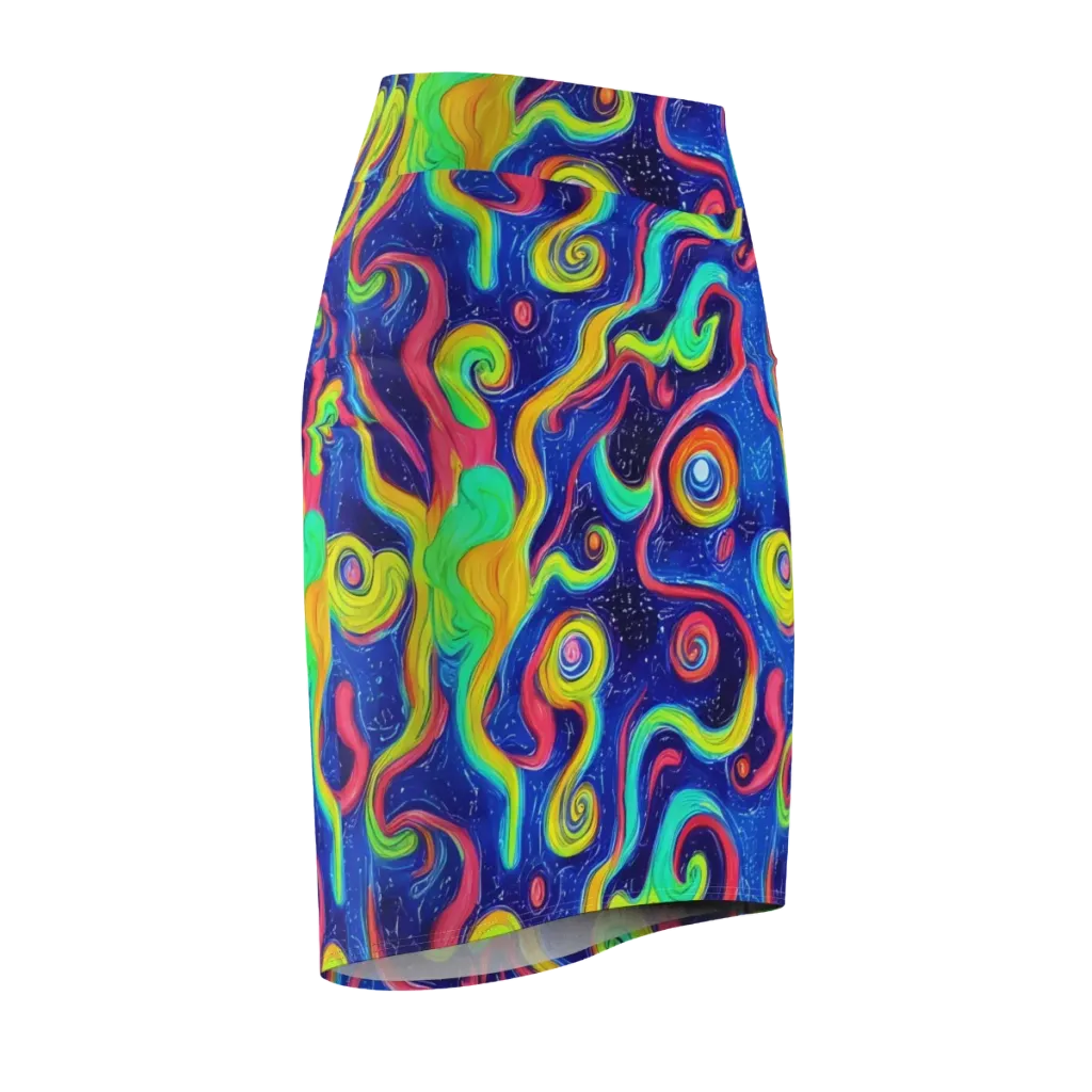 Celestial Ripple on Pencil Skirt — Front Side