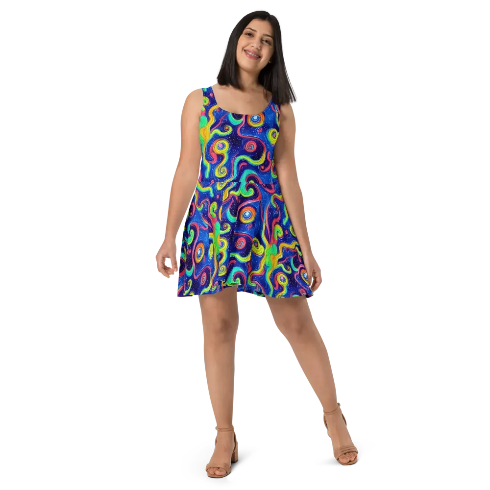 Celestial Ripple on Skater Dress — Front