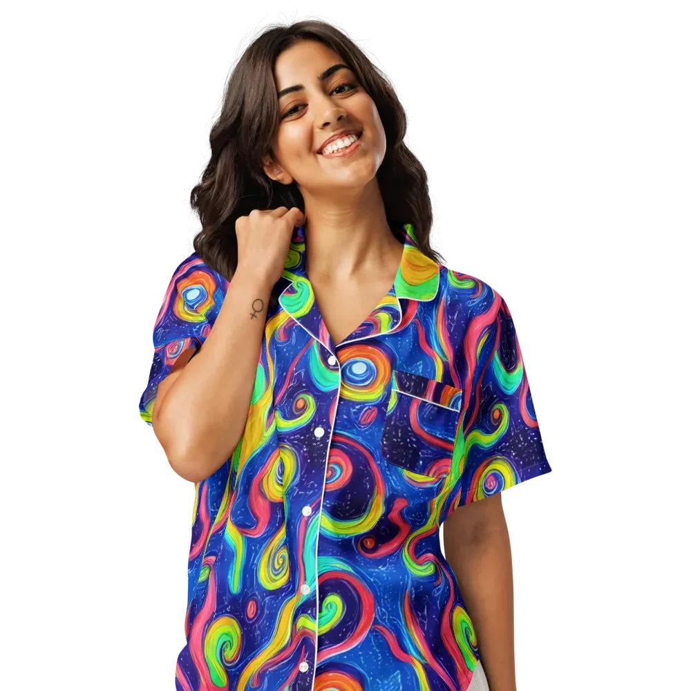 Celestial Ripple on Women's Short Sleeve Pajama Top — Front
