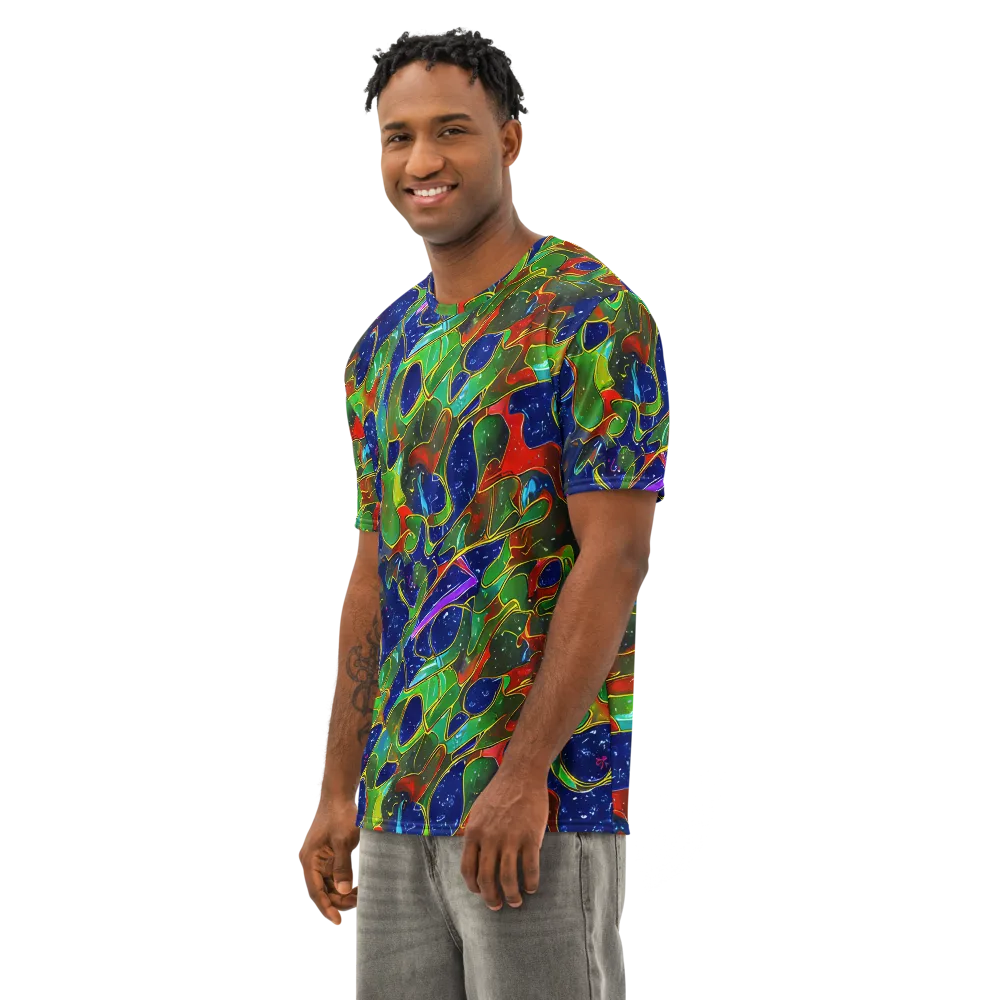 Acid Mosaic on Men's Cotton Crew Neck T-Shirt — Left Front