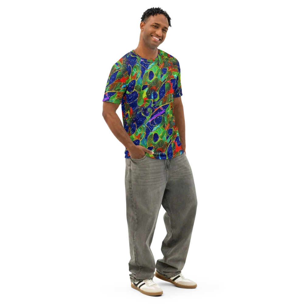 Acid Mosaic on Men's Cotton Crew Neck T-Shirt — Right Front