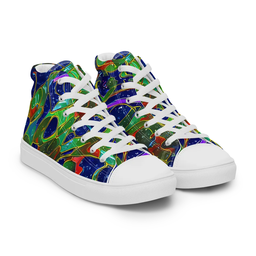 Acid Mosaic on Men's High Top Canvas Shoes — Right Front