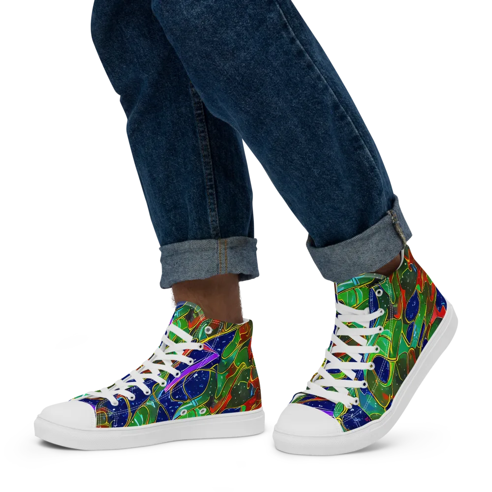 Acid Mosaic on Men's High Top Canvas Shoes — Left