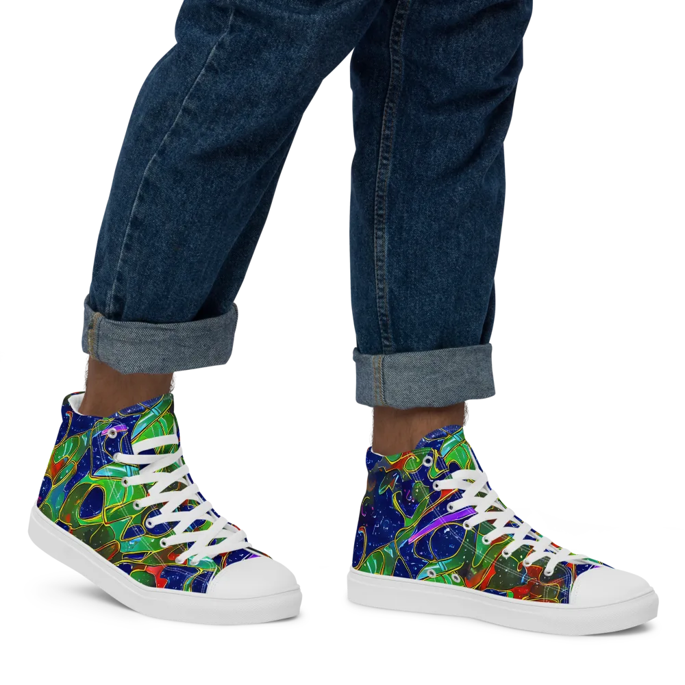 Acid Mosaic on Men's High Top Canvas Shoes — Right