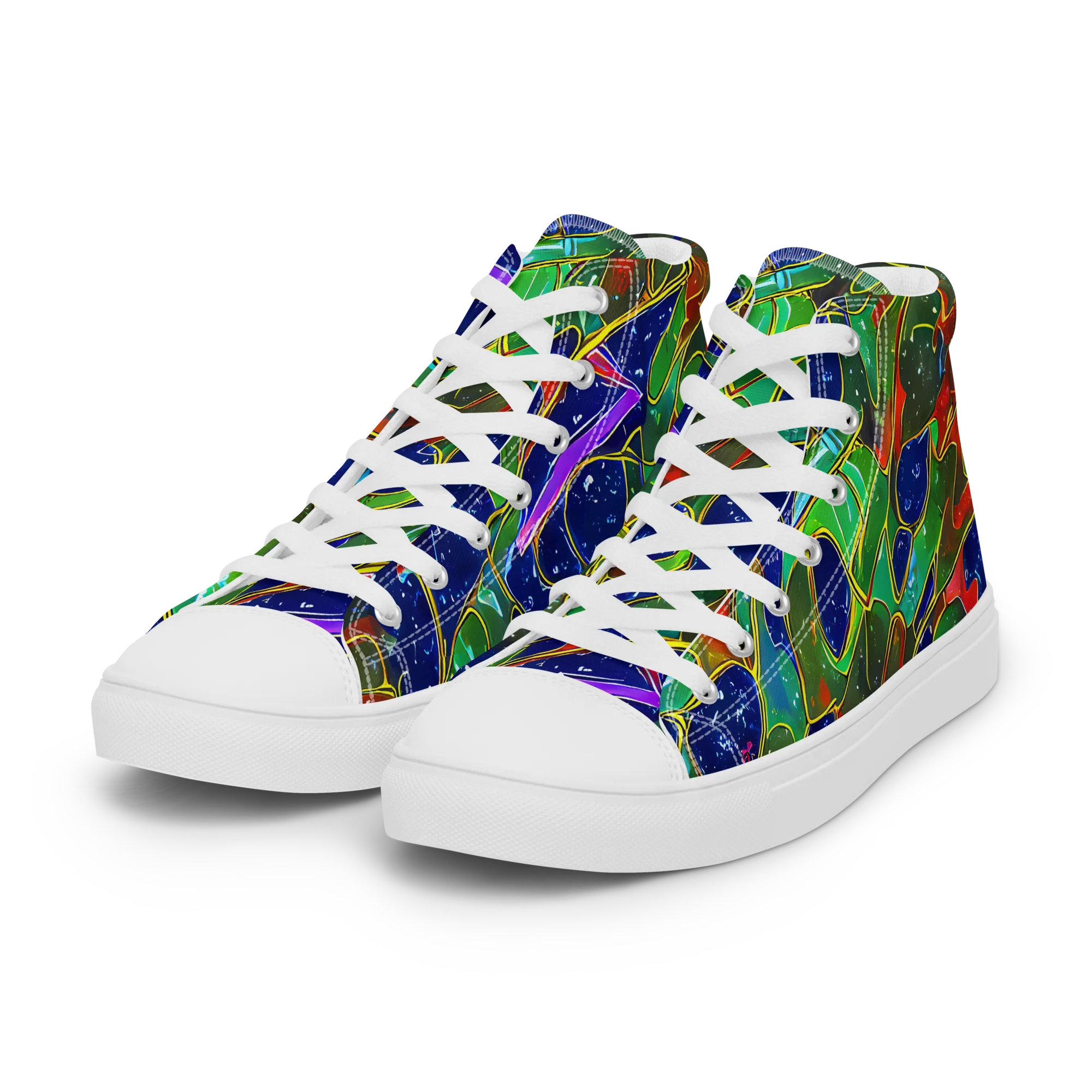 Acid Mosaic on Women's High Top Canvas Shoes — Left Front