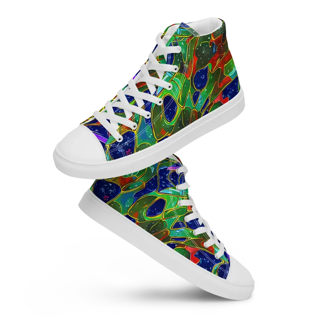 Acid Mosaic on Women's High Top Canvas Shoes — Front