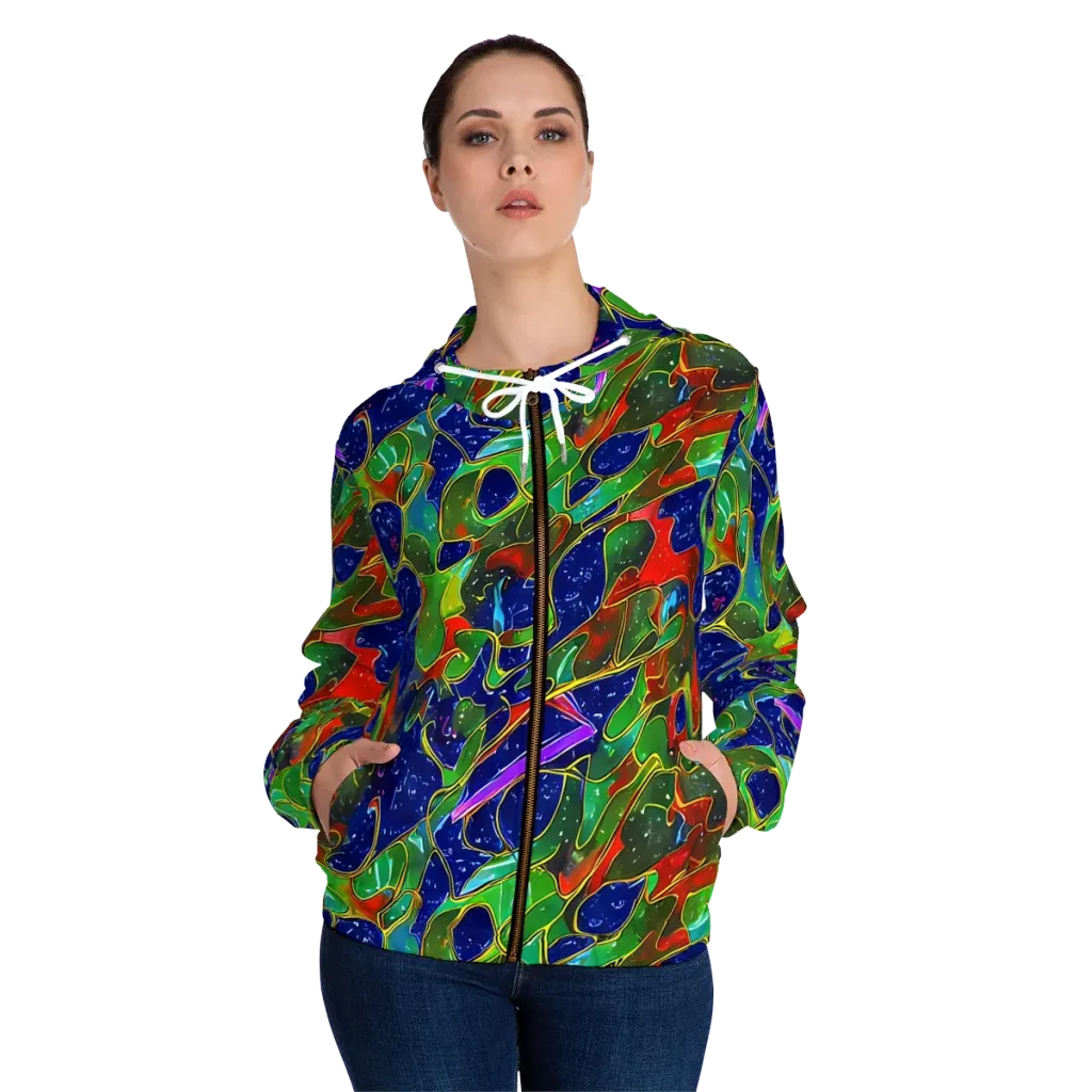 Acid Mosaic on Women's Full-Zip Hoodie — Front On Person