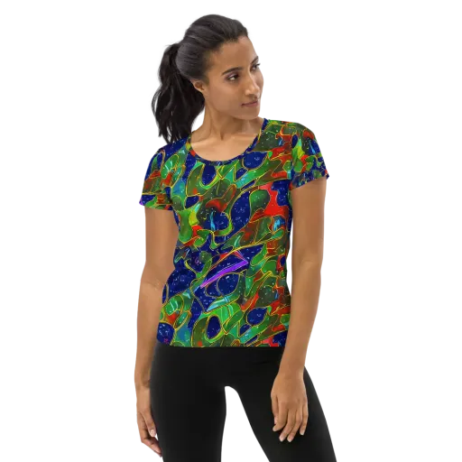 Acid Mosaic on a Women's Athletic T-Shirt