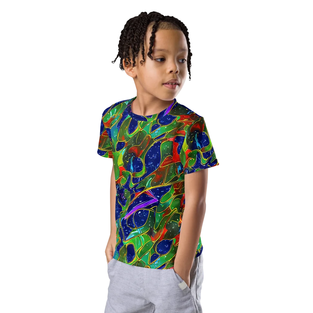 Acid Mosaic on Kids Crew Neck T-Shirt — Left Front
