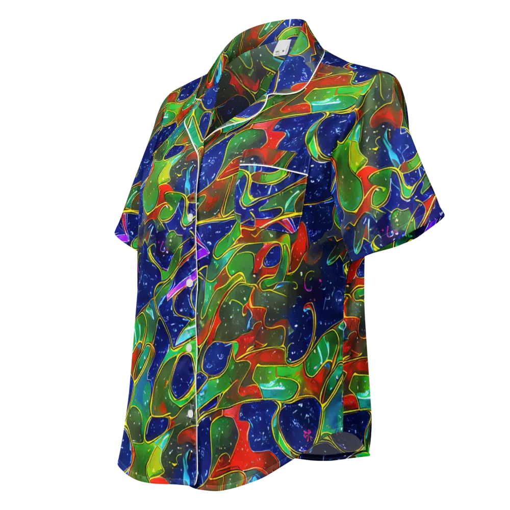 Acid Mosaic on Women's Short Sleeve Pajama Top — Left Front