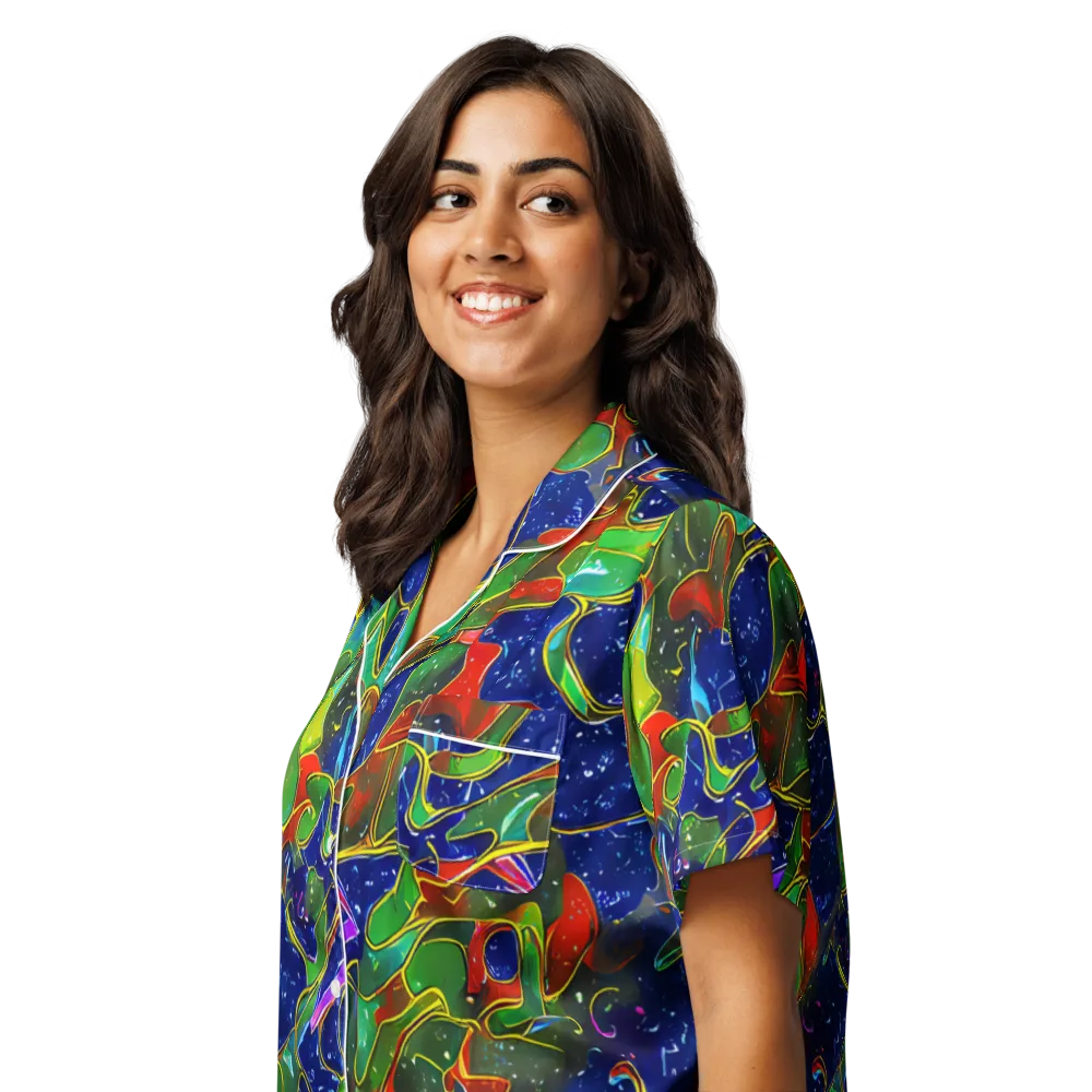 Acid Mosaic on Women's Short Sleeve Pajama Top — Left Front