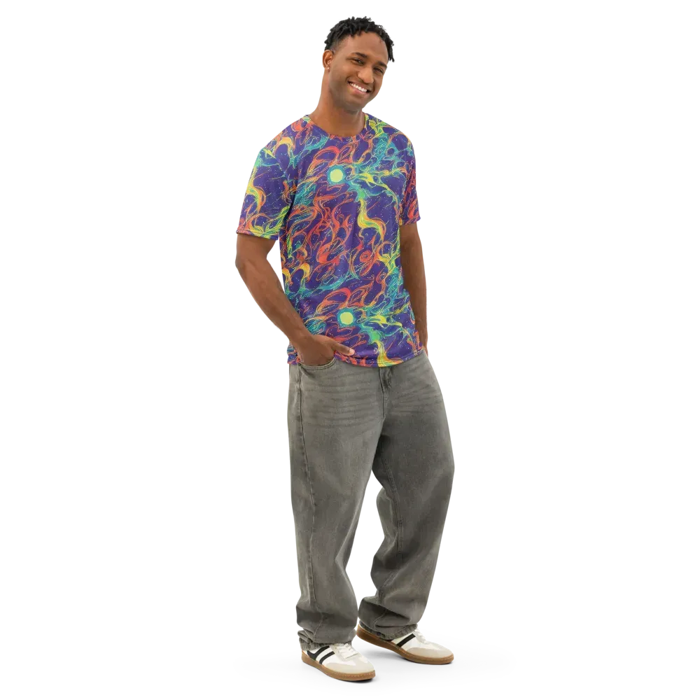Prismatic Galaxy on Men's Cotton Crew Neck T-Shirt — Right Front