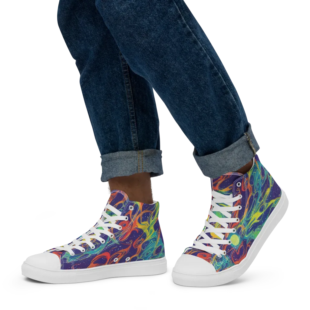 Prismatic Galaxy on Men's High Top Canvas Shoes — Left