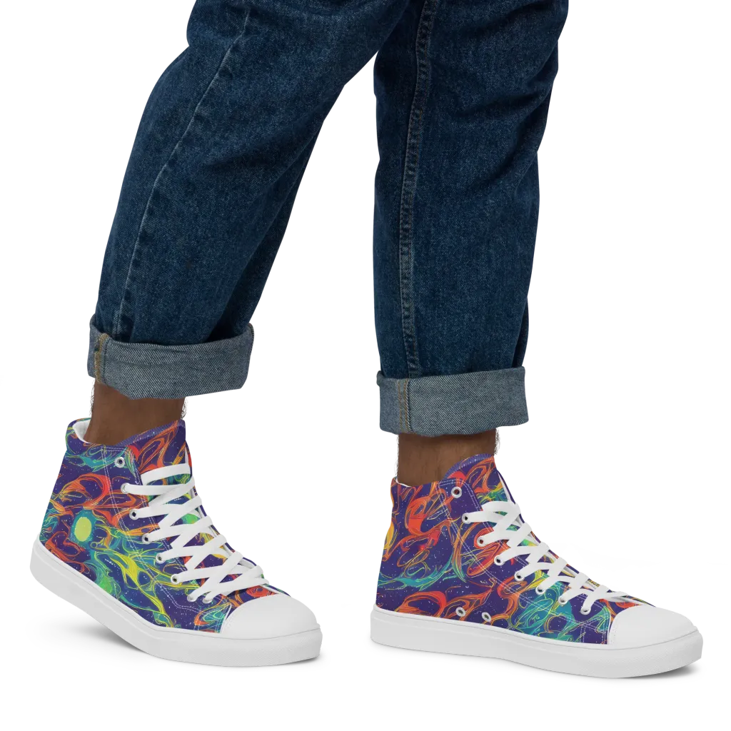Prismatic Galaxy on Men's High Top Canvas Shoes — Right