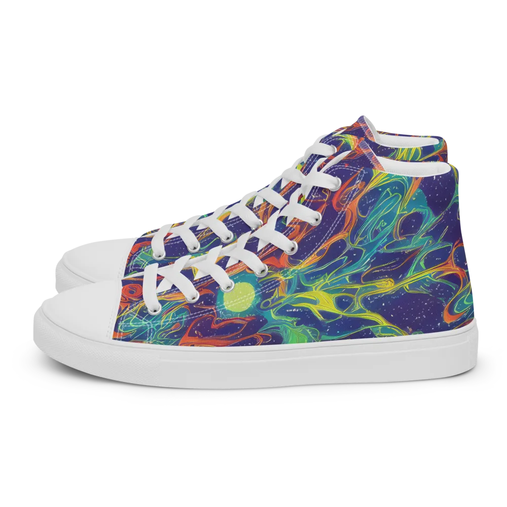 Prismatic Galaxy on Women's High Top Canvas Shoes — Left