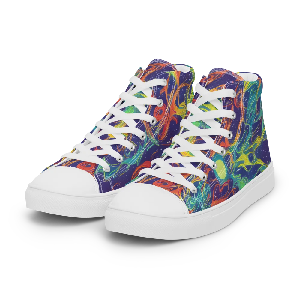 Prismatic Galaxy on Women's High Top Canvas Shoes — Left Front