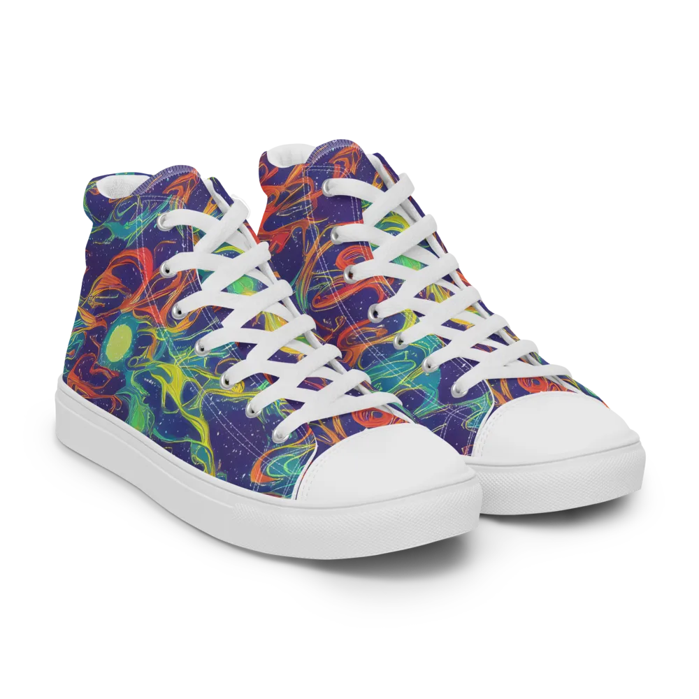 Prismatic Galaxy on Women's High Top Canvas Shoes — Right Front