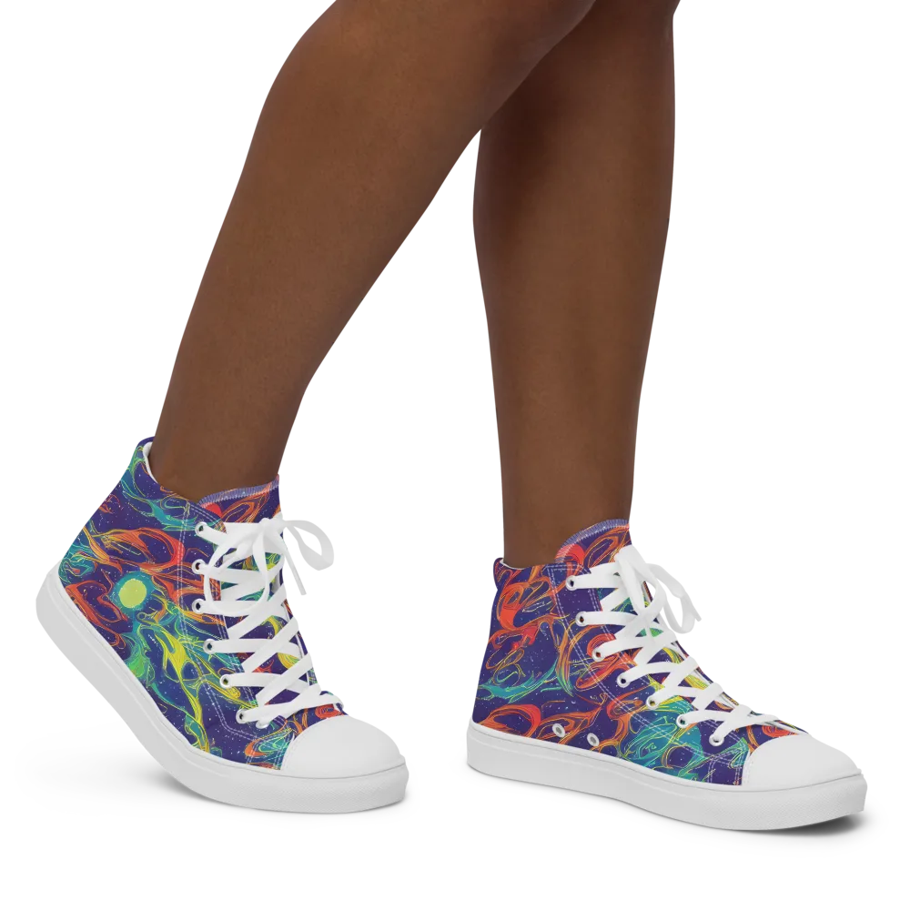 Prismatic Galaxy on Women's High Top Canvas Shoes — Right