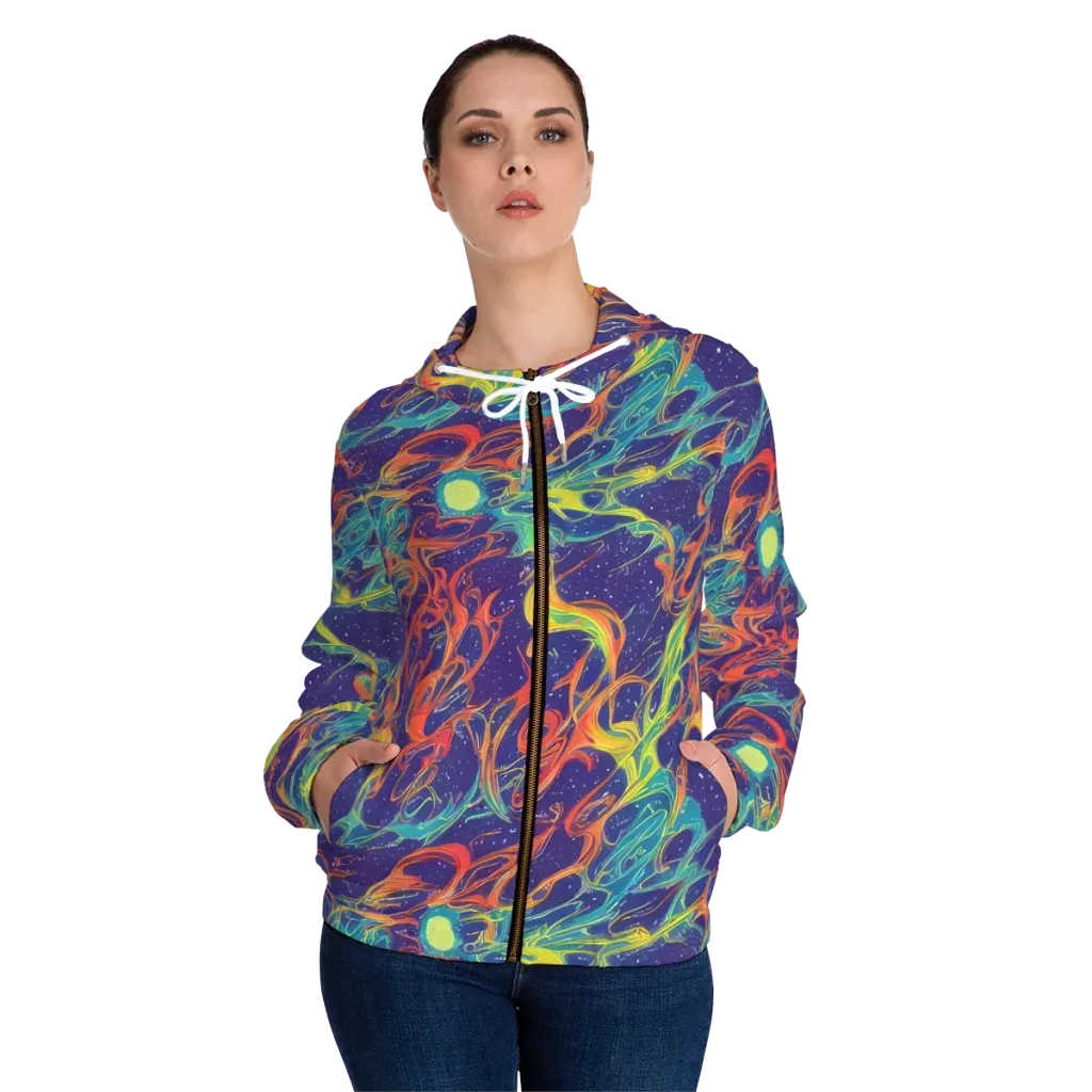 Prismatic Galaxy on Women's Full-Zip Hoodie — Front On Person