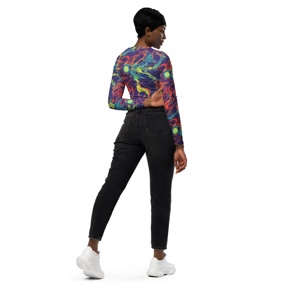 Prismatic Galaxy on Long Sleeve Crop Top — Right Back