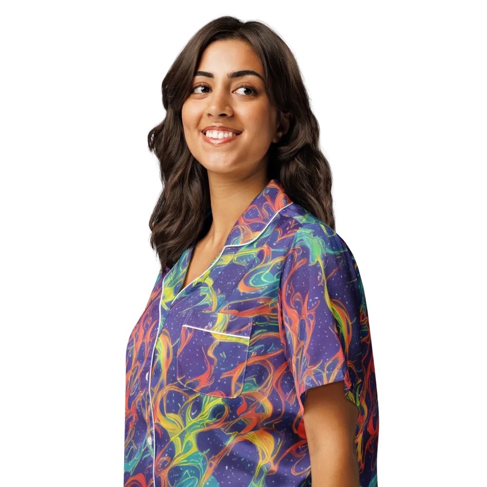 Prismatic Galaxy on Women's Short Sleeve Pajama Top — Left Front