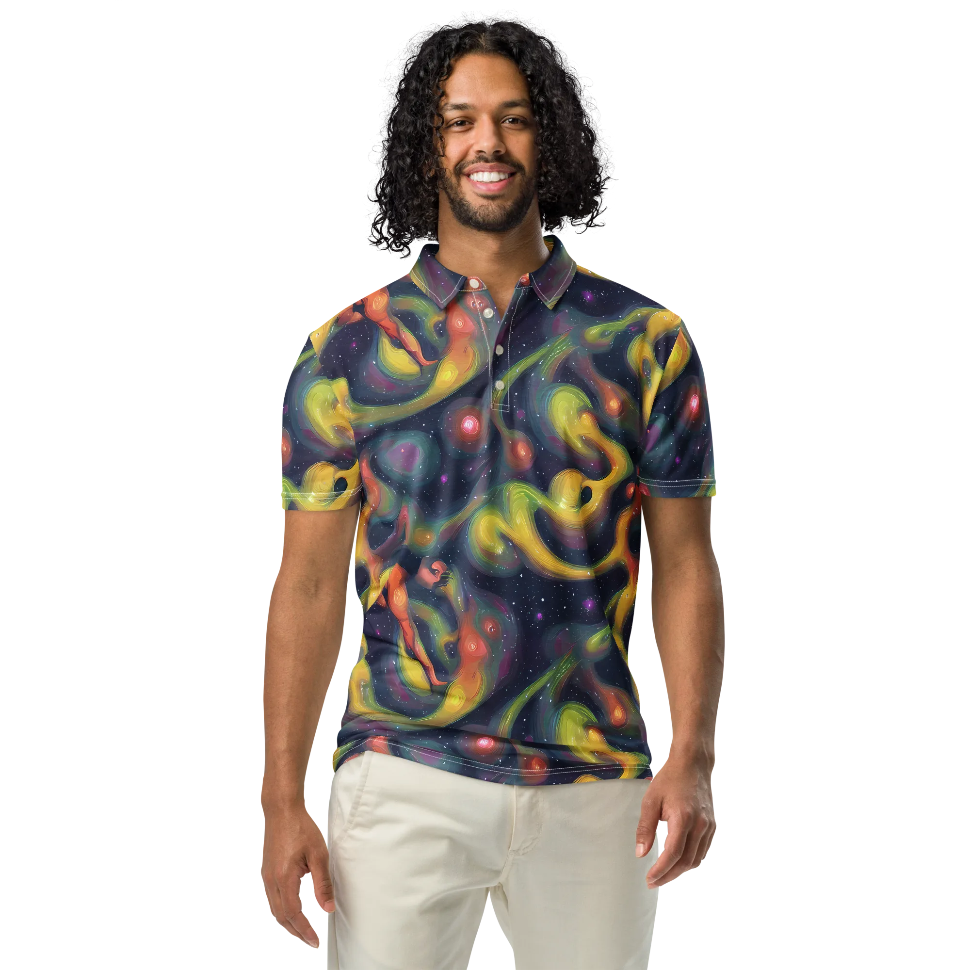 Aurora Ribbons on Men's Slim Fit Polo Shirt — Front
