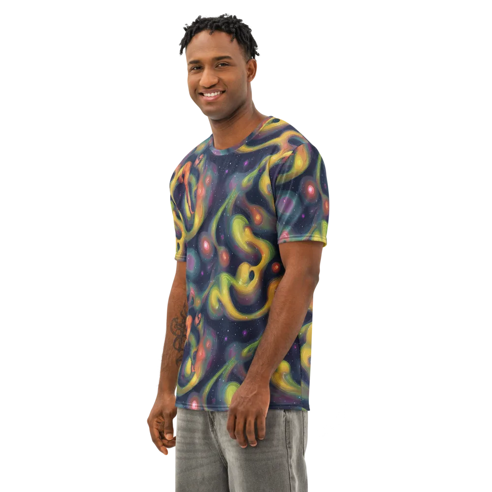 Aurora Ribbons on Men's Cotton Crew Neck T-Shirt — Left Front