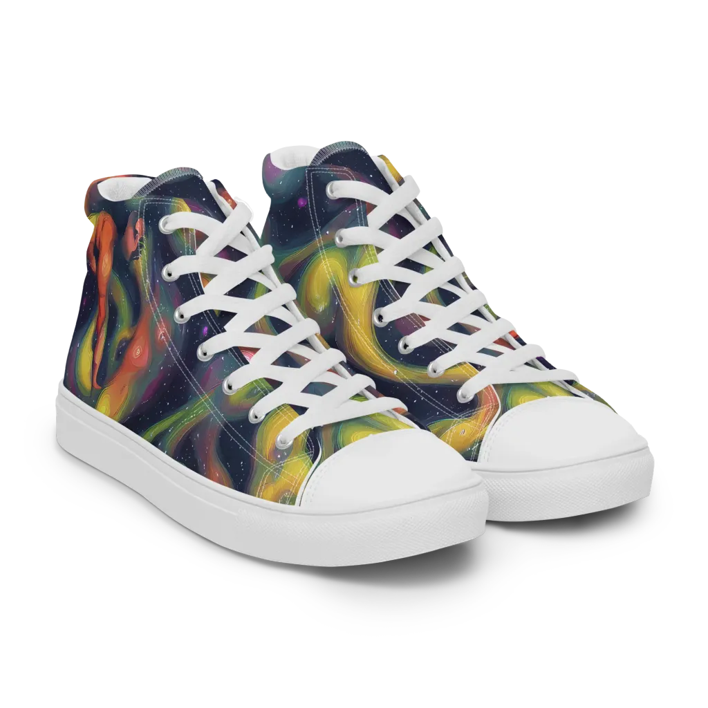 Aurora Ribbons on Men's High Top Canvas Shoes — Right Front