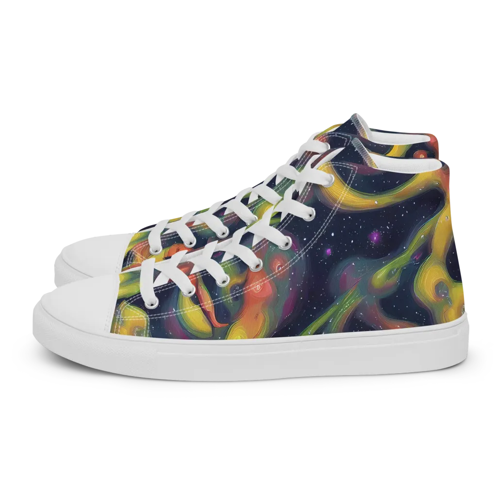 Aurora Ribbons on Men's High Top Canvas Shoes — Left