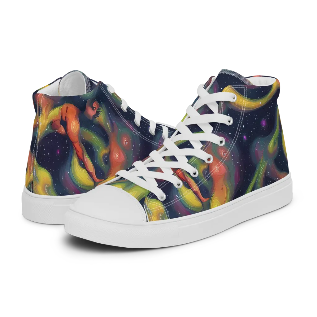 Aurora Ribbons on Men's High Top Canvas Shoes — Left