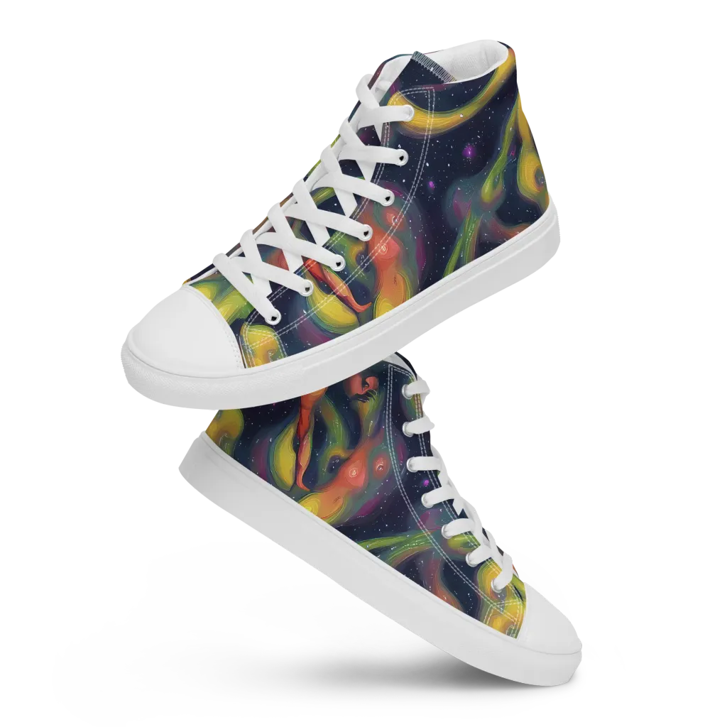 Aurora Ribbons on Men's High Top Canvas Shoes — Front