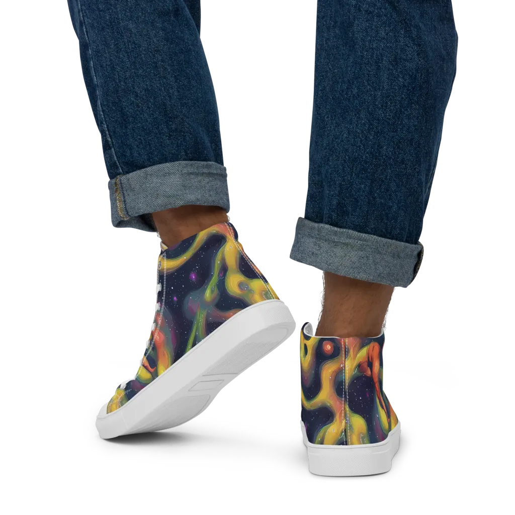 Aurora Ribbons on Men's High Top Canvas Shoes — Back