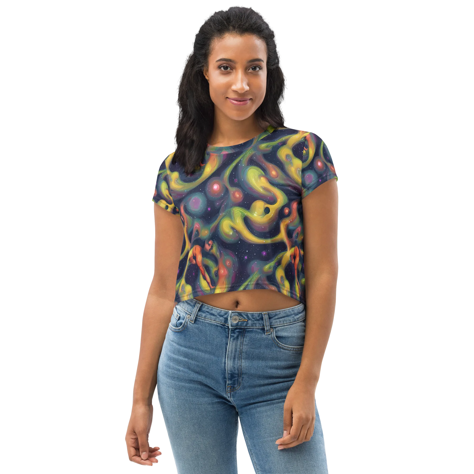 Aurora Ribbons on Crop Tee — Front