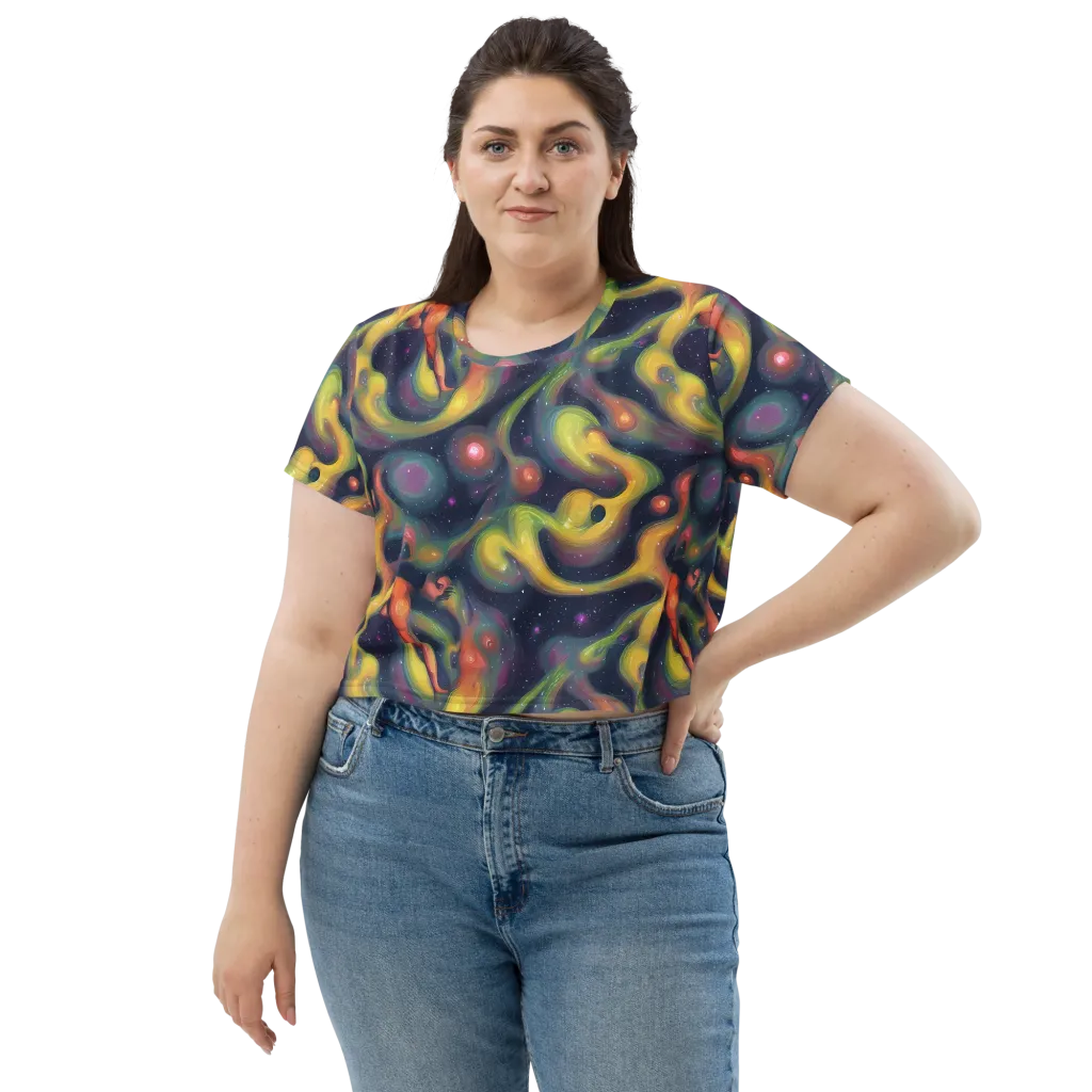 Aurora Ribbons on Crop Tee — Front