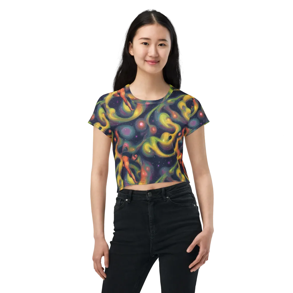 Aurora Ribbons on Crop Tee — Front