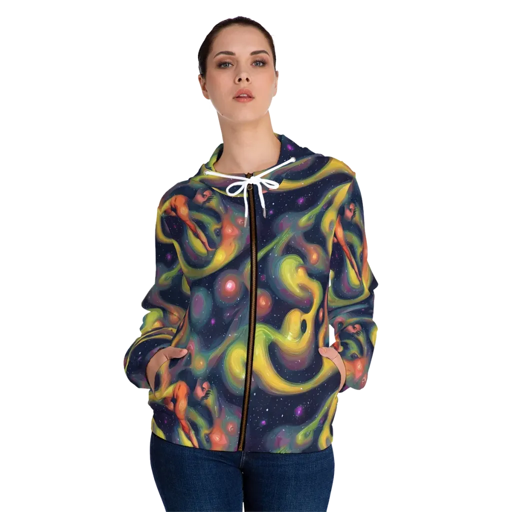 Aurora Ribbons on Women's Full-Zip Hoodie — Front On Person