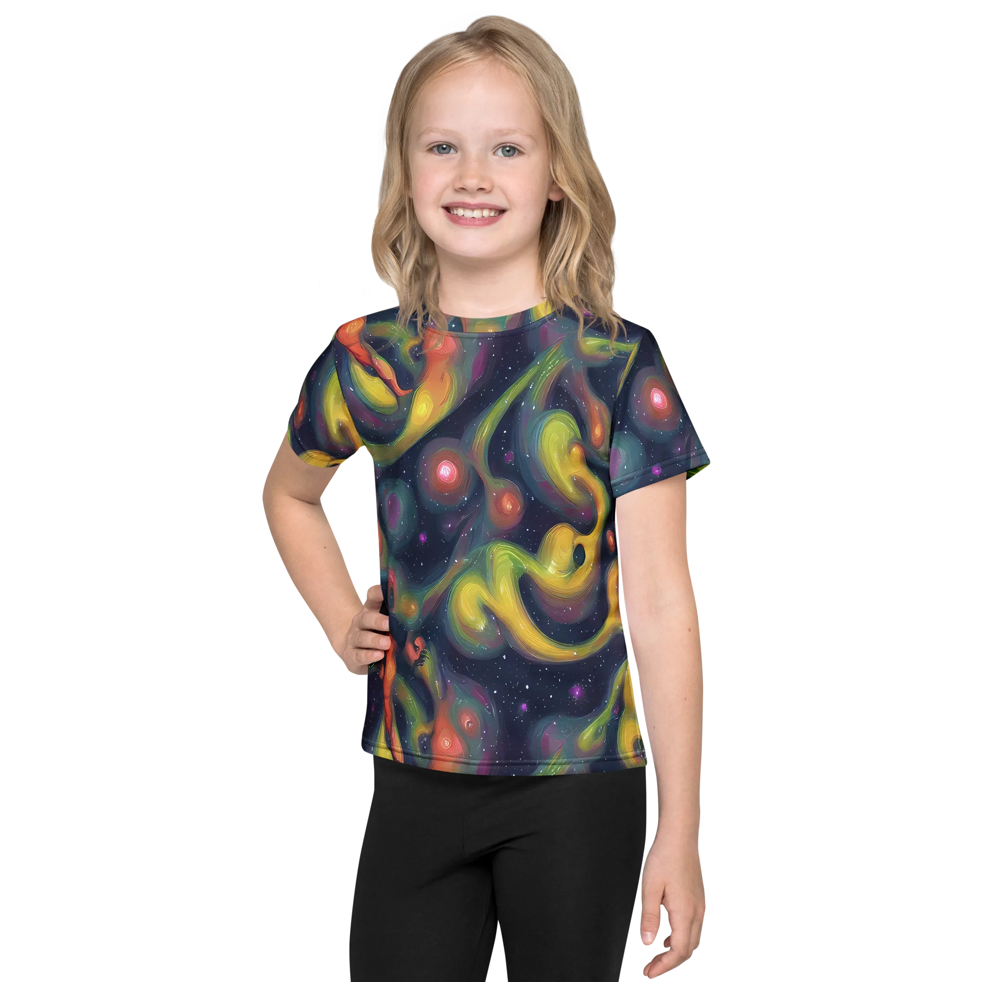 Aurora Ribbons on Kids Crew Neck T-Shirt — Front