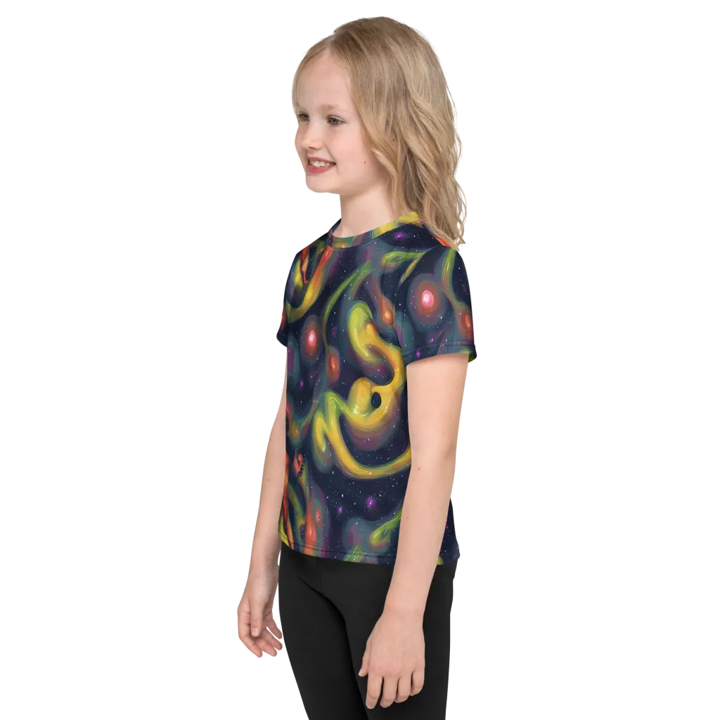 Aurora Ribbons on Kids Crew Neck T-Shirt — Left