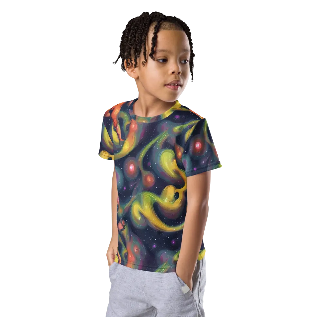 Aurora Ribbons on Kids Crew Neck T-Shirt — Left Front