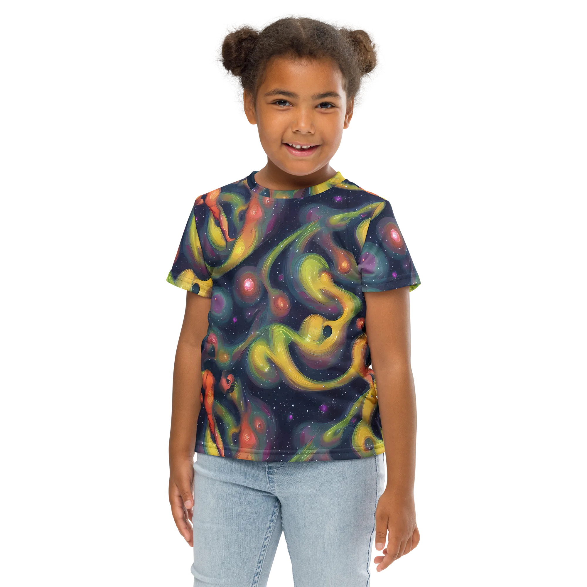 Aurora Ribbons on Kids Crew Neck T-Shirt — Front