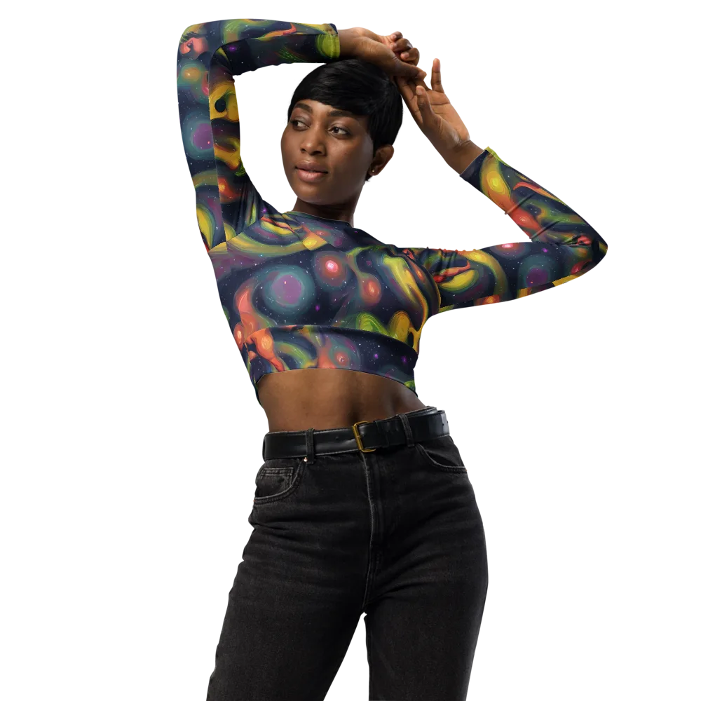 Aurora Ribbons on Long Sleeve Crop Top — Front