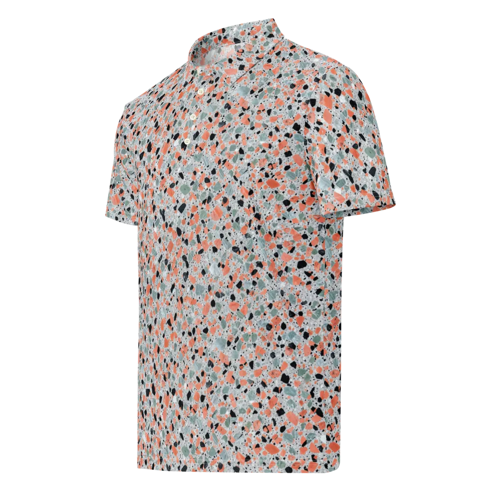 Coral Terrazzo on Men's Slim Fit Polo Shirt — Left Front