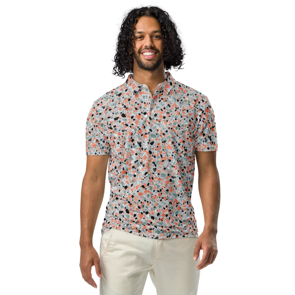 Coral Terrazzo on Men's Slim Fit Polo Shirt — Front