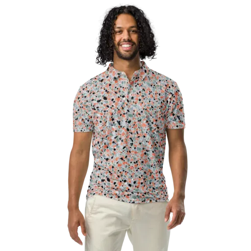 Coral Terrazzo on a Men's Slim Fit Polo Shirt