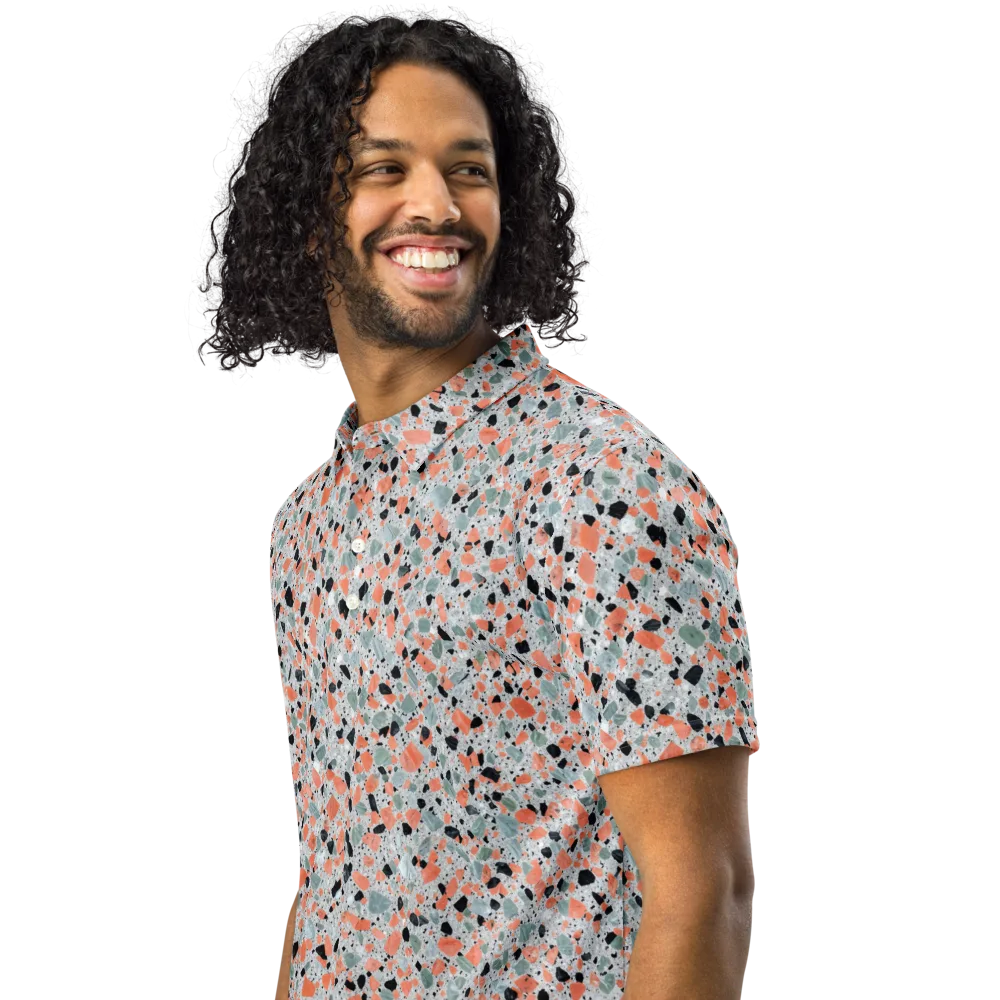 Coral Terrazzo on Men's Slim Fit Polo Shirt — Left Front