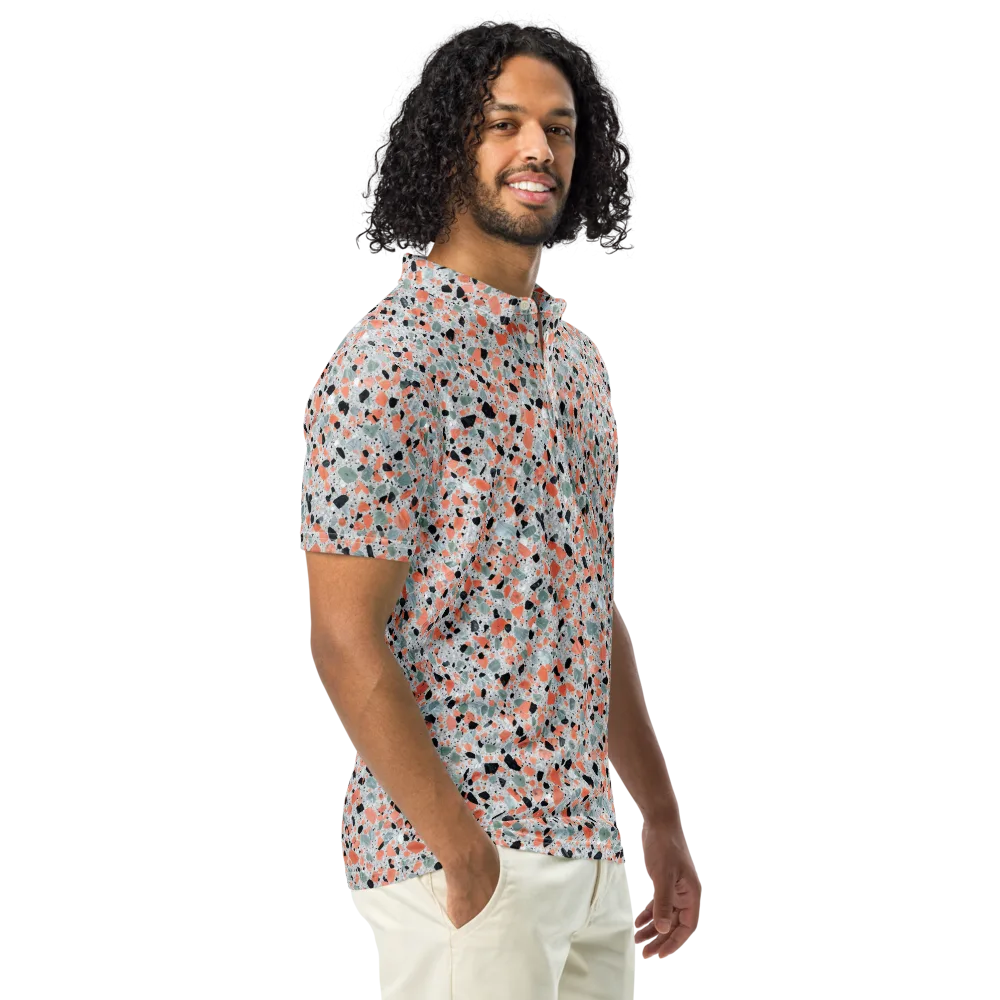 Coral Terrazzo on Men's Slim Fit Polo Shirt — Right Front