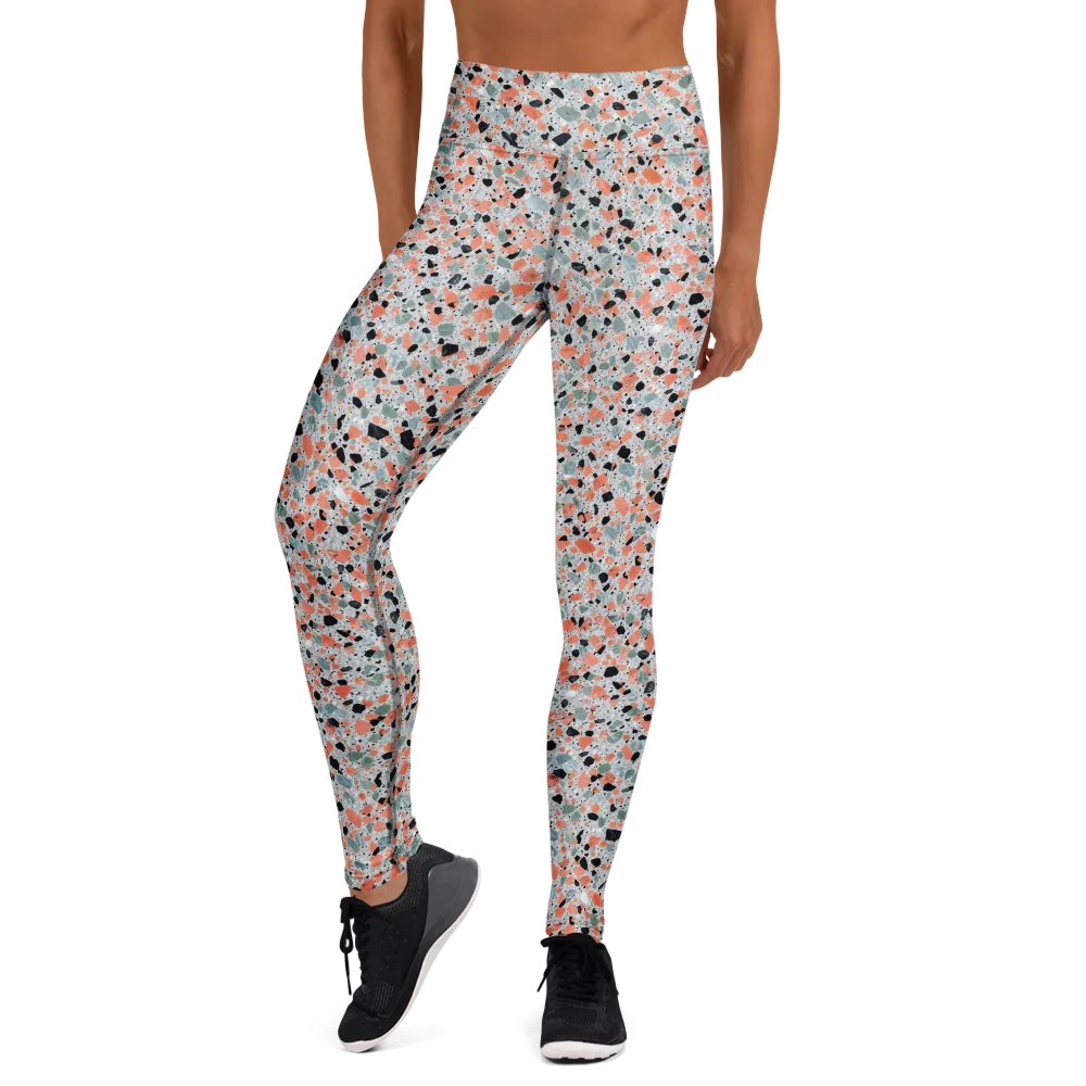 Coral Terrazzo on Yoga Leggings — Front