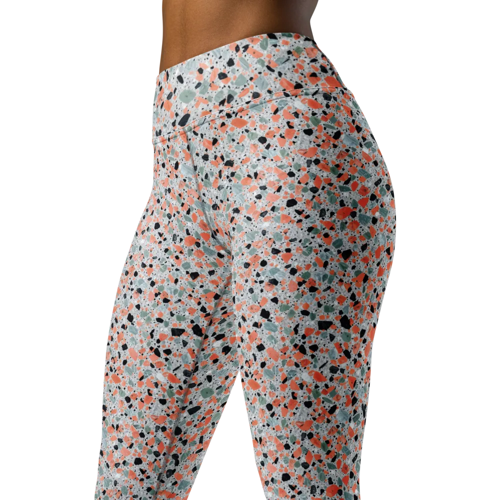 Coral Terrazzo on Yoga Leggings — Left Front