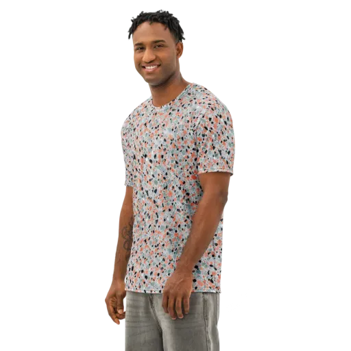 Coral Terrazzo on a Men's Cotton Crew Neck T-Shirt