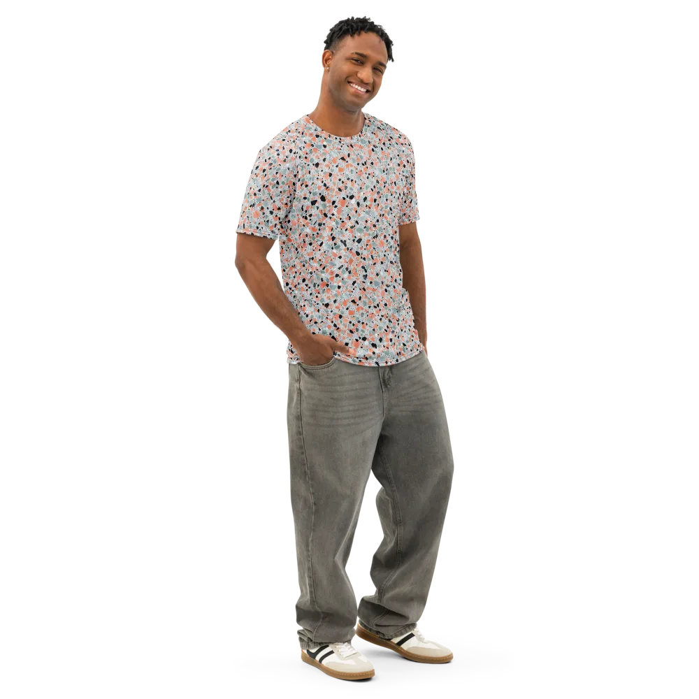 Coral Terrazzo on Men's Cotton Crew Neck T-Shirt — Right Front